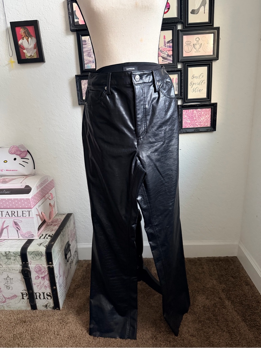 Express Black Faux Leather Straight-Leg Pants